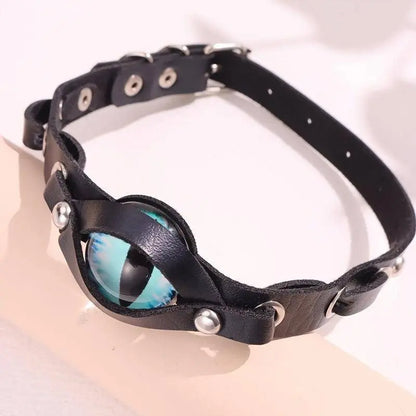 Y2K Eye-Shaped Choker Necklace - Fashionable Punk Hip-Hop Statement Collar, PU Leather, Unisex Accessory for Daily Wear and Gifting - SS69