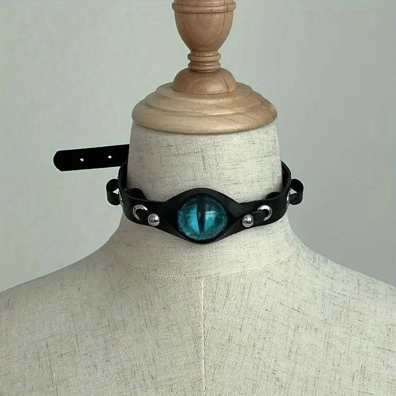 Y2K Eye-Shaped Choker Necklace - Fashionable Punk Hip-Hop Statement Collar, PU Leather, Unisex Accessory for Daily Wear and Gifting - SS69