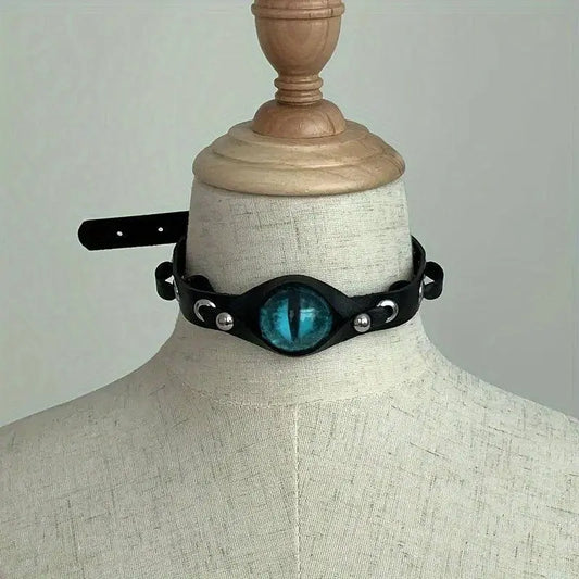 Y2K Eye-Shaped Choker Necklace - Fashionable Punk Hip-Hop Statement Collar, PU Leather, Unisex Accessory for Daily Wear and Gifting - SS69
