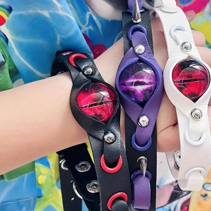 Y2K Eye-Shaped Choker Necklace - Fashionable Punk Hip-Hop Statement Collar, PU Leather, Unisex Accessory for Daily Wear and Gifting - SS69