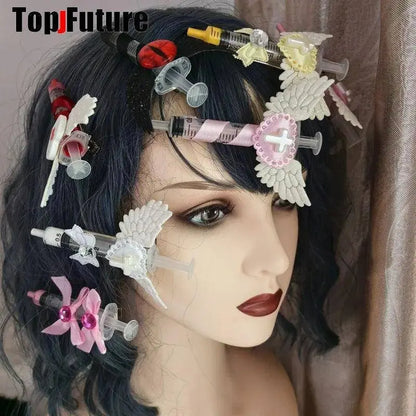 Y2K Girl Gothic Lolita Devil Angel Wing Harajuku Medical Syringe Hair Clip Hair Accessories Hair clips pins Hairpin Barrettes SS69