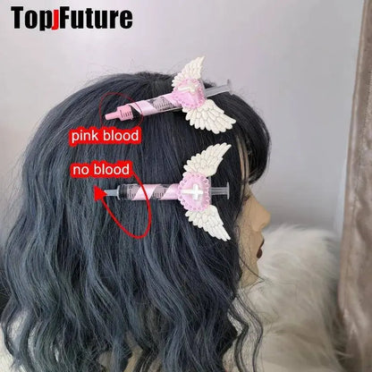 Y2K Girl Gothic Lolita Devil Angel Wing Harajuku Medical Syringe Hair Clip Hair Accessories Hair clips pins Hairpin Barrettes SS69