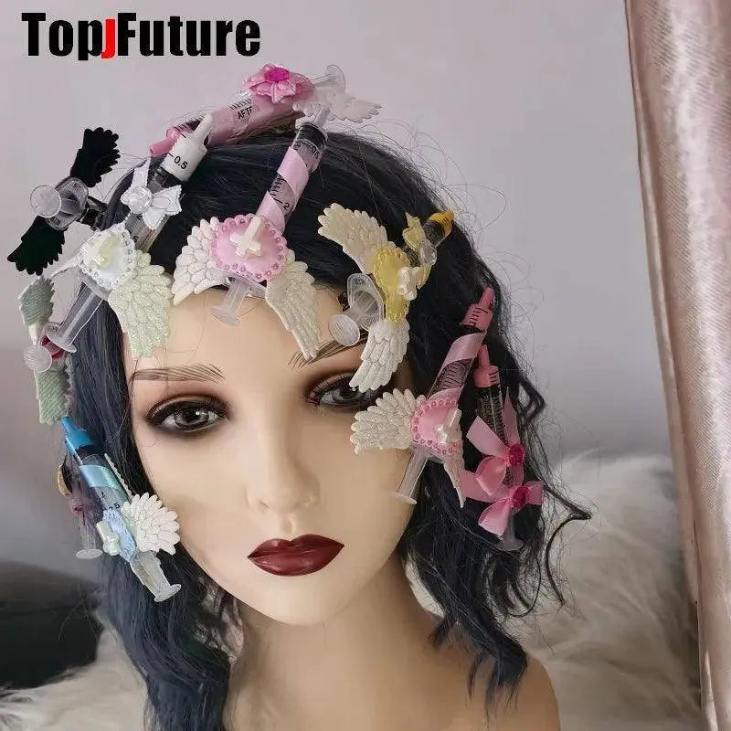 Y2K Girl Gothic Lolita Devil Angel Wing Harajuku Medical Syringe Hair Clip Hair Accessories Hair clips pins Hairpin Barrettes SS69