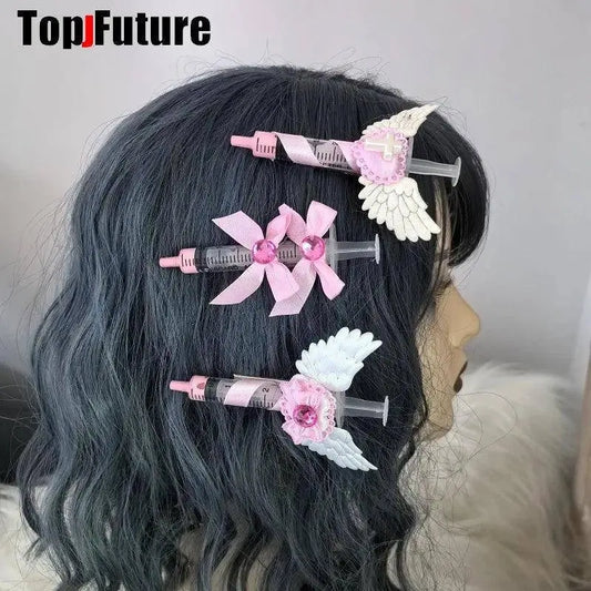 Y2K Girl Gothic Lolita Devil Angel Wing Harajuku Medical Syringe Hair Clip Hair Accessories Hair clips pins Hairpin Barrettes SS69