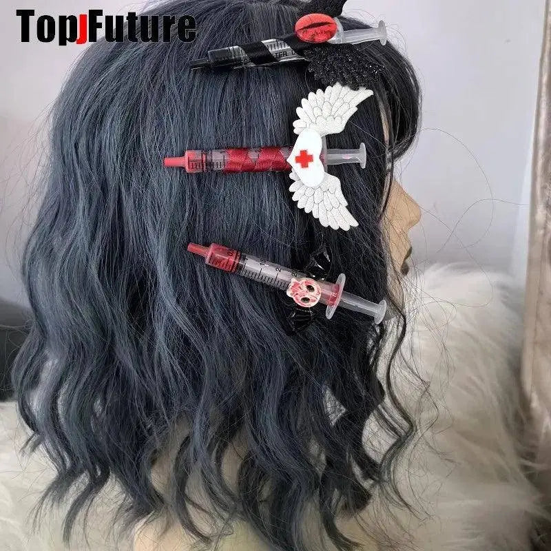 Y2K Girl Gothic Lolita Devil Angel Wing Harajuku Medical Syringe Hair Clip Hair Accessories Hair clips pins Hairpin Barrettes SS69