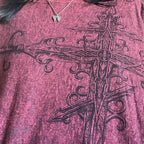 Y2K Grunge Emo Vintage T-shirt 2000s Cross Cyber Goth Patchwork Long Sleeve Tees E-girl Gothic Harajuku Loose Tops Women Men - SS69