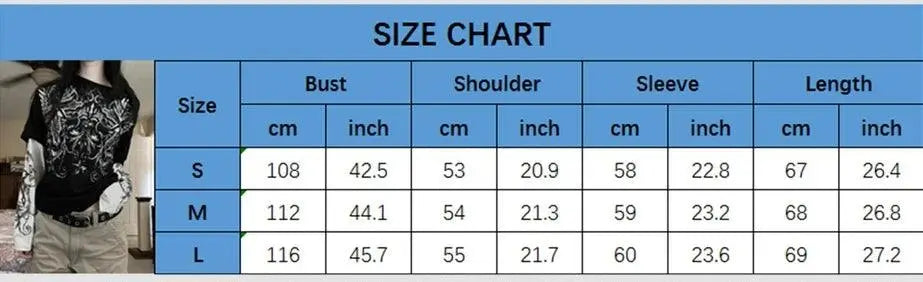 Y2K Grunge Emo Vintage T-shirt 2000s Cross Cyber Goth Patchwork Long Sleeve Tees E-girl Gothic Harajuku Loose Tops Women Men - SS69