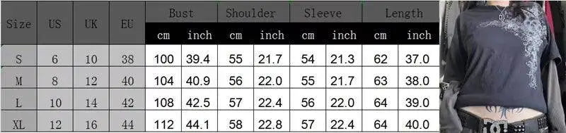 Y2K Grunge Emo Vintage T-shirt 2000s Cross Cyber Goth Patchwork Long Sleeve Tees E-girl Gothic Harajuku Loose Tops Women Men - SS69