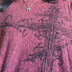 Y2K Grunge Emo Vintage T-shirt 2000s Cross Cyber Goth Patchwork Long Sleeve Tees E-girl Gothic Harajuku Loose Tops Women Men - SS69