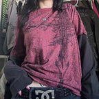 Y2K Grunge Emo Vintage T-shirt 2000s Cross Cyber Goth Patchwork Long Sleeve Tees E-girl Gothic Harajuku Loose Tops Women Men - SS69