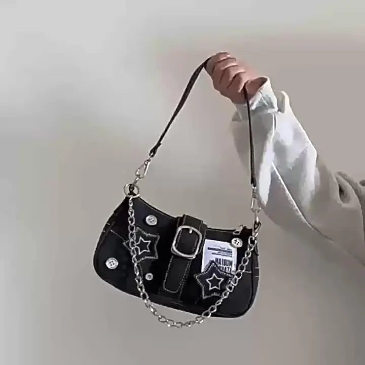 Y2K-Inspired Denim Chain Crossbody Bag for Women - Vintage Canvas Shoulder Purse with Tassel Detail, Lightweight & Stylish - SS69