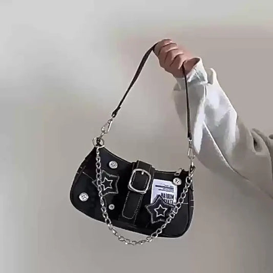 Y2K-Inspired Denim Chain Crossbody Bag for Women - Vintage Canvas Shoulder Purse with Tassel Detail, Lightweight & Stylish - SS69