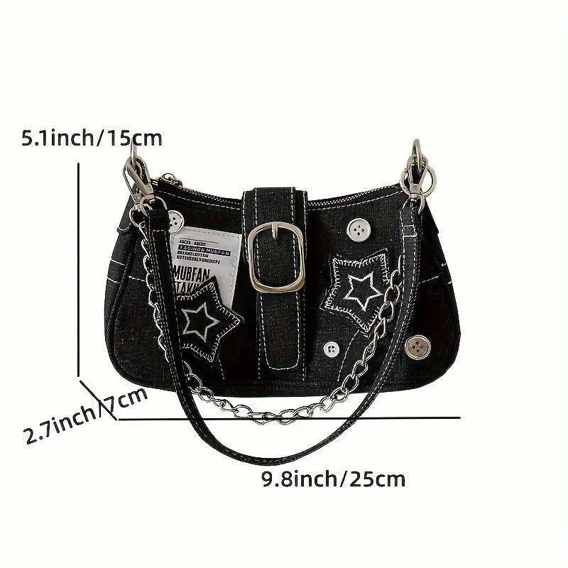 Y2K-Inspired Denim Chain Crossbody Bag for Women - Vintage Canvas Shoulder Purse with Tassel Detail, Lightweight & Stylish SS69