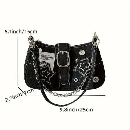 Y2K-Inspired Denim Chain Crossbody Bag for Women - Vintage Canvas Shoulder Purse with Tassel Detail, Lightweight & Stylish SS69