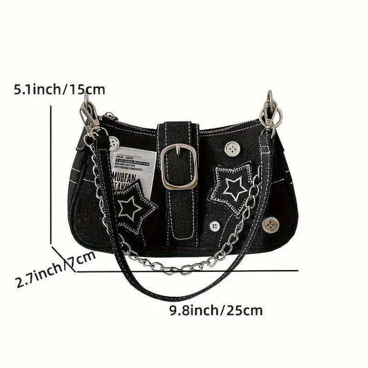 Y2K-Inspired Denim Chain Crossbody Bag for Women - Vintage Canvas Shoulder Purse with Tassel Detail, Lightweight & Stylish SS69