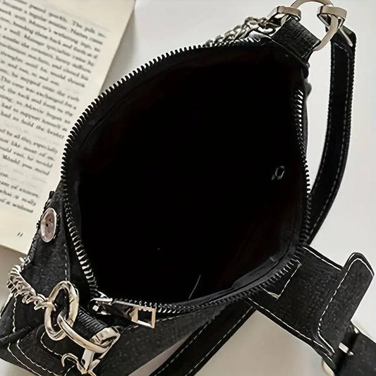 Y2K-Inspired Denim Chain Crossbody Bag for Women - Vintage Canvas Shoulder Purse with Tassel Detail, Lightweight & Stylish SS69