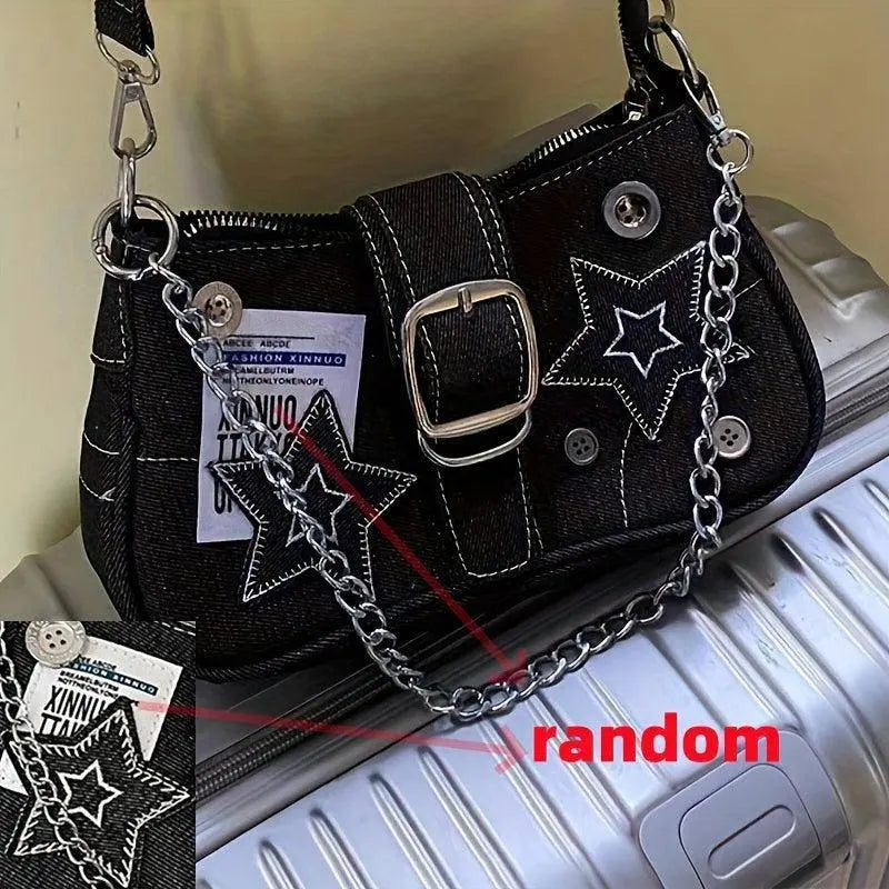 Y2K-Inspired Denim Chain Crossbody Bag for Women - Vintage Canvas Shoulder Purse with Tassel Detail, Lightweight & Stylish SS69