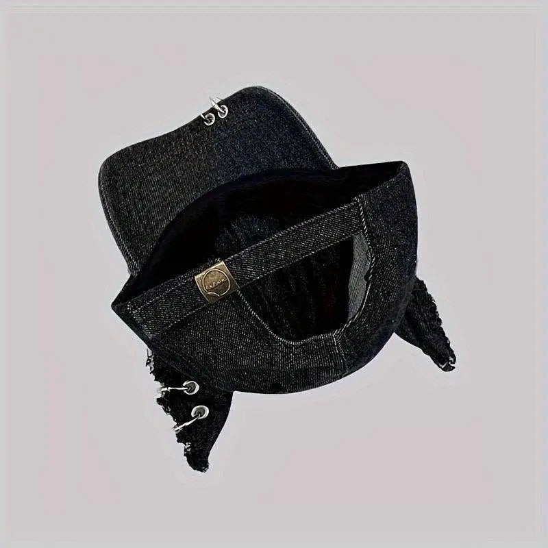Y2K-Inspired Distressed Denim Baseball Cap with 3D Ears - Adjustable, Lightweight & Sun-Protective for Women - SS69