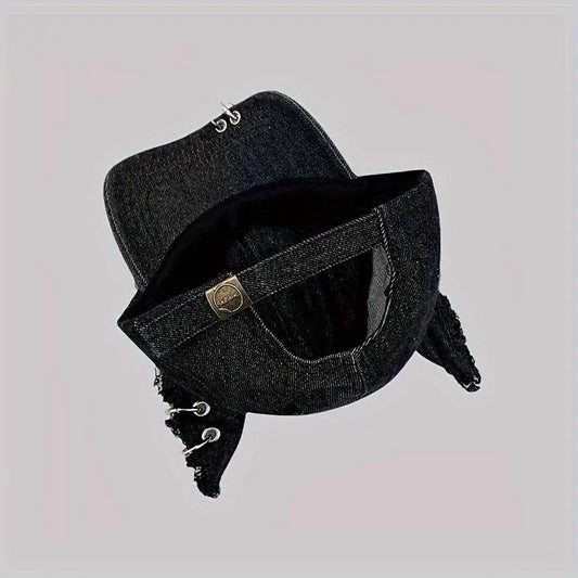 Y2K-Inspired Distressed Denim Baseball Cap with 3D Ears - Adjustable, Lightweight & Sun-Protective for Women - SS69