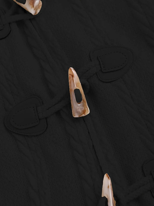 Y2K-Inspired Plaid Hooded Knit Coat with Faux Fur Trim, Horn Buttons - Long, Warm & Stylish for Women, Machine Washable, Y2K, Plaid, Faux Fur SS69