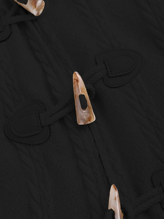 Y2K-Inspired Plaid Hooded Knit Coat with Faux Fur Trim, Horn Buttons - Long, Warm & Stylish for Women, Machine Washable, Y2K, Plaid, Faux Fur SS69