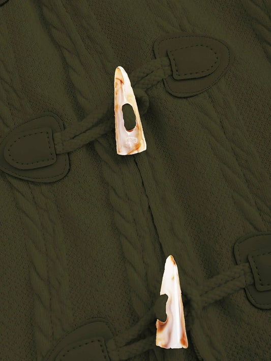 Y2K-Inspired Plaid Hooded Knit Coat with Faux Fur Trim, Horn Buttons - Long, Warm & Stylish for Women, Machine Washable, Y2K, Plaid, Faux Fur SS69