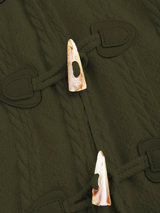 Y2K-Inspired Plaid Hooded Knit Coat with Faux Fur Trim, Horn Buttons - Long, Warm & Stylish for Women, Machine Washable, Y2K, Plaid, Faux Fur SS69