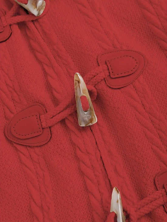 Y2K-Inspired Plaid Hooded Knit Coat with Faux Fur Trim, Horn Buttons - Long, Warm & Stylish for Women, Machine Washable, Y2K, Plaid, Faux Fur SS69