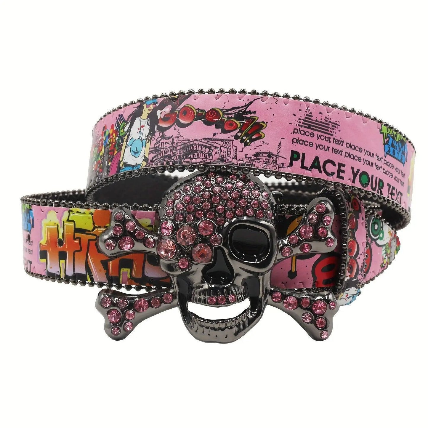 Y2K-Inspired Vintage Hip Hop Belt with Rhinestone Skull Buckle - Classic Western Style, Faux Leather Waistband for Jeans & Pants SS69