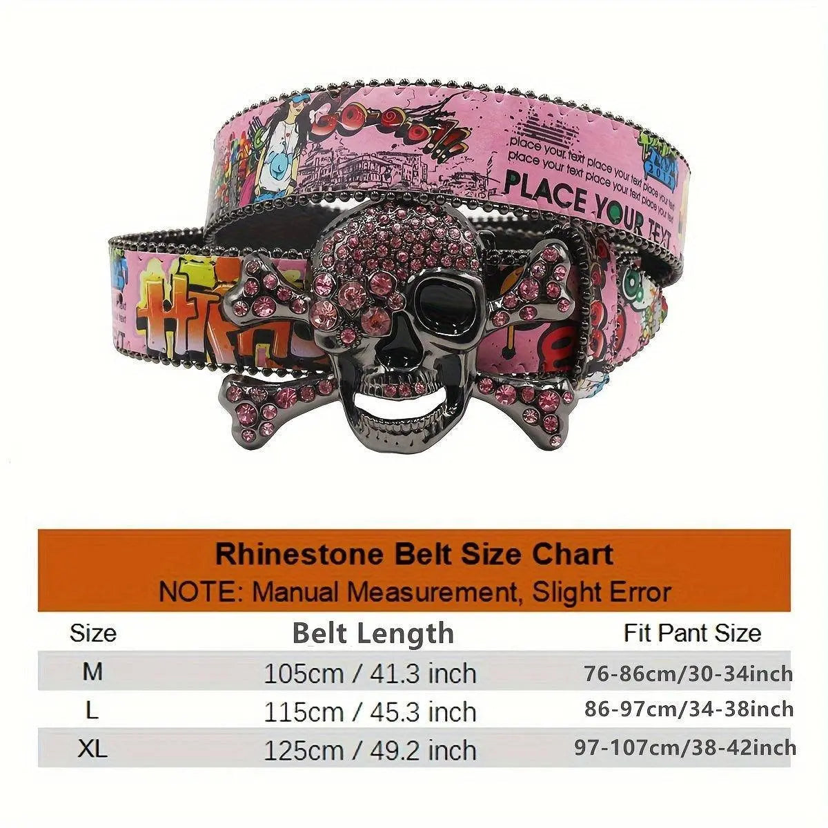 Y2K-Inspired Vintage Hip Hop Belt with Rhinestone Skull Buckle - Classic Western Style, Faux Leather Waistband for Jeans & Pants SS69