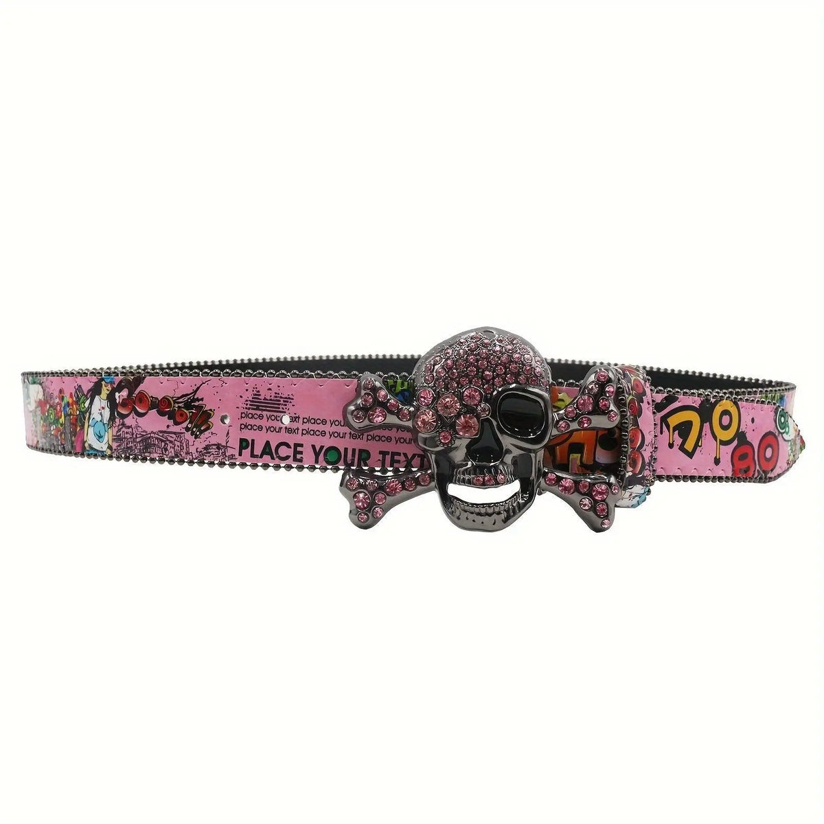 Y2K-Inspired Vintage Hip Hop Belt with Rhinestone Skull Buckle - Classic Western Style, Faux Leather Waistband for Jeans & Pants SS69