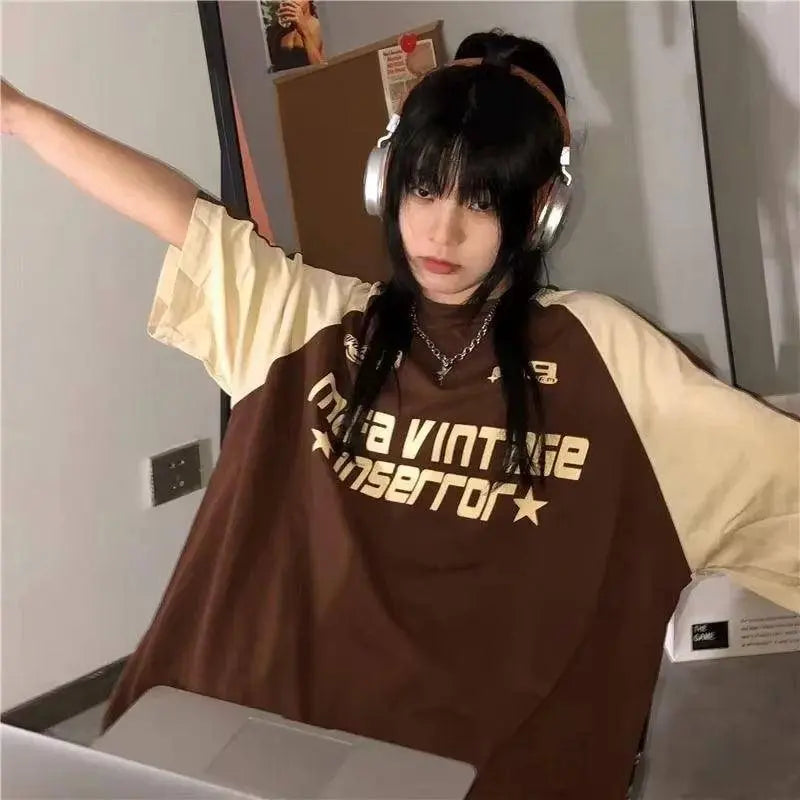 Y2K Korean Vintage Streetwear Casual Acubi Harajuku Egirl Short Sleeve T-Shirts Grunge Aesthetics Oversized Tees Tops Clothes - SS69
