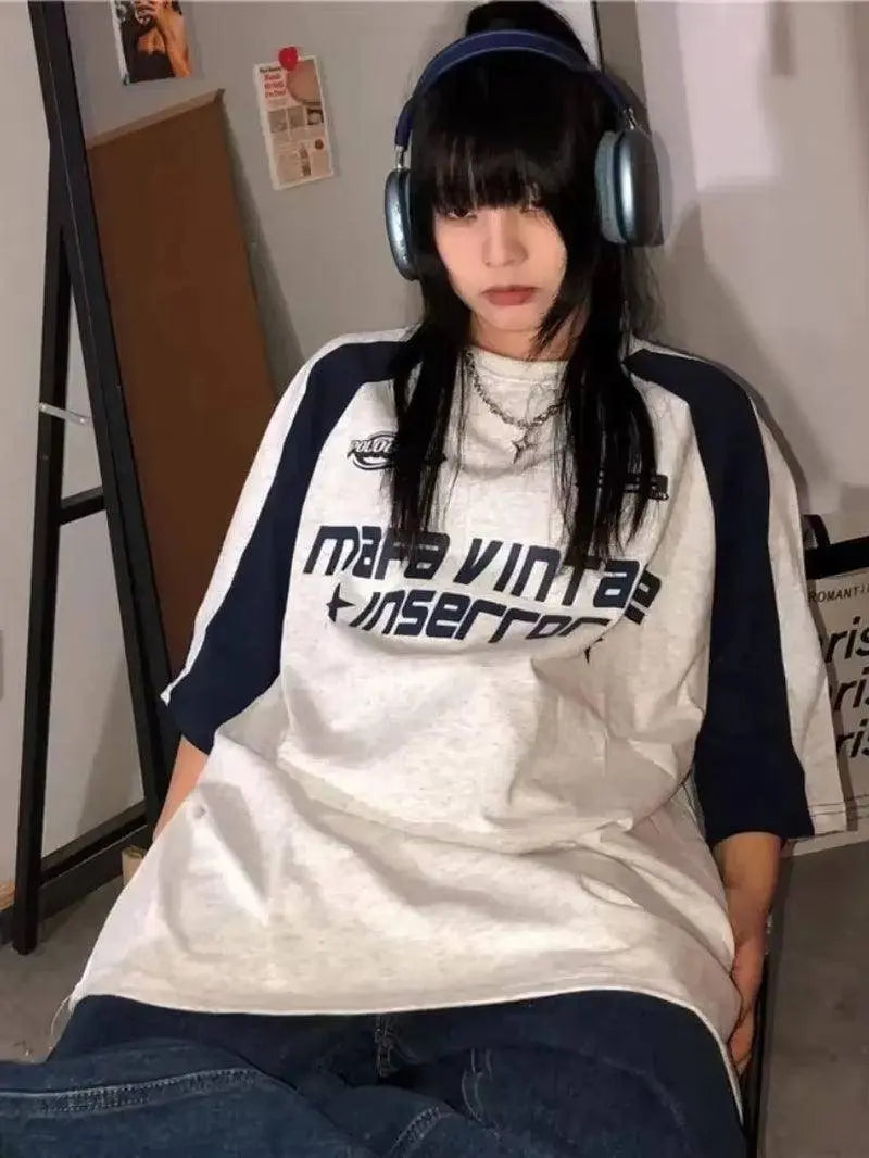 Y2K Korean Vintage Streetwear Casual Acubi Harajuku Egirl Short Sleeve T-Shirts Grunge Aesthetics Oversized Tees Tops Clothes - SS69
