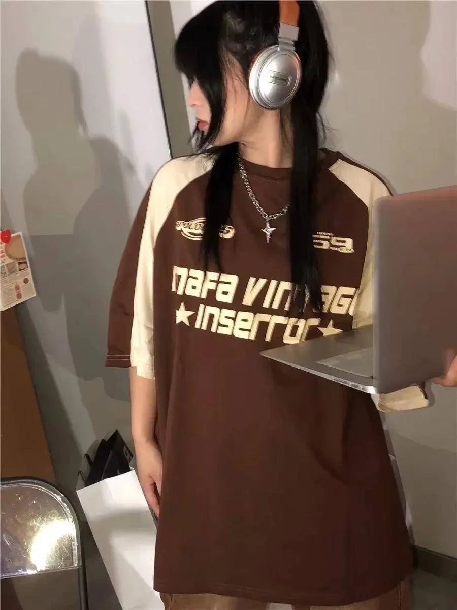 Y2K Korean Vintage Streetwear Casual Acubi Harajuku Egirl Short Sleeve T-Shirts Grunge Aesthetics Oversized Tees Tops Clothes - SS69