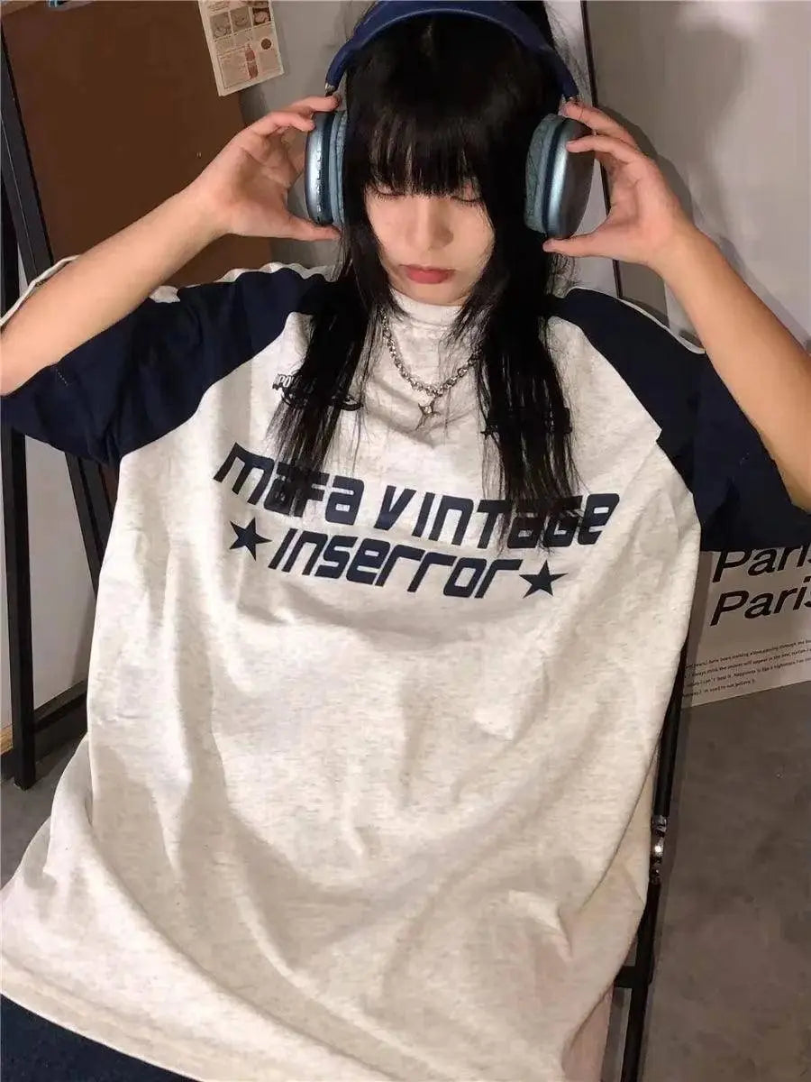 Y2K Korean Vintage Streetwear Casual Acubi Harajuku Egirl Short Sleeve T-Shirts Grunge Aesthetics Oversized Tees Tops Clothes - SS69