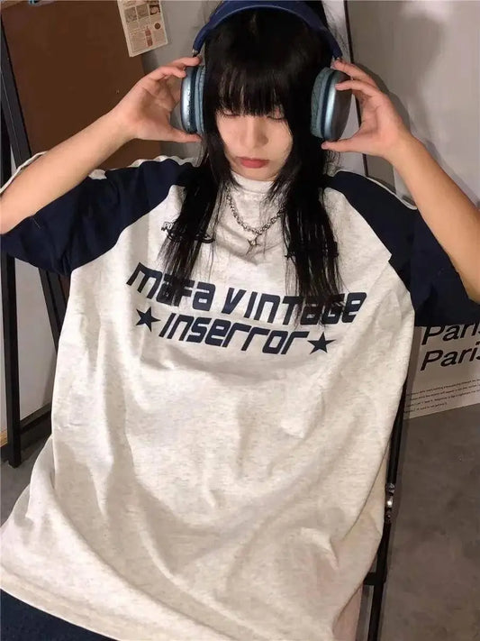 Y2K Korean Vintage Streetwear Casual Acubi Harajuku Egirl Short Sleeve T-Shirts Grunge Aesthetics Oversized Tees Tops Clothes - SS69