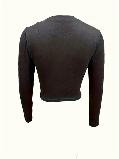 Y2K Letter Print Notched Neck T-shirt, Long Sleeve Top For Fall & Winter, Women's Clothing SS69