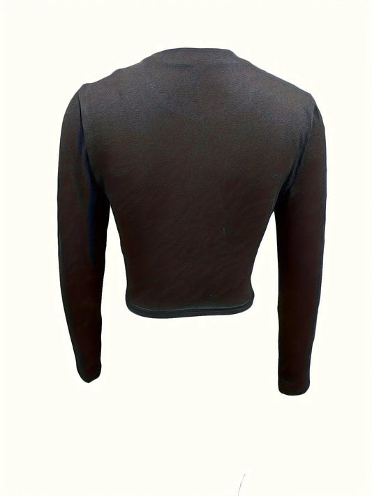 Y2K Letter Print Notched Neck T-shirt, Long Sleeve Top For Fall & Winter, Women's Clothing SS69