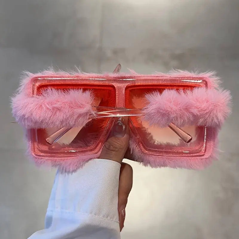 Y2K Plush Fuzzy Fashion Fashion Glasses For Women Men Funny Oversized Gradient Glasses For Beach Party Club SS69