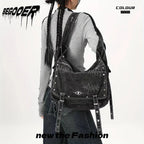 Y2K Retro Denim Crossbody Bag - Hippie Grunge Style, Adjustable Strap, Zip Closure, Black SS69