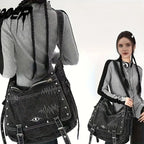 Y2K Retro Denim Crossbody Bag - Hippie Grunge Style, Adjustable Strap, Zip Closure, Black SS69