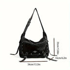 Y2K Retro Denim Crossbody Bag - Hippie Grunge Style, Adjustable Strap, Zip Closure, Black SS69