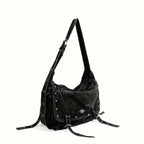 Y2K Retro Denim Crossbody Bag - Hippie Grunge Style, Adjustable Strap, Zip Closure, Black SS69