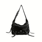 Y2K Retro Denim Crossbody Bag - Hippie Grunge Style, Adjustable Strap, Zip Closure, Black SS69