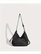 Y2K Retro Denim Crossbody Bag - Hippie Grunge Style, Adjustable Strap, Zip Closure, Black SS69