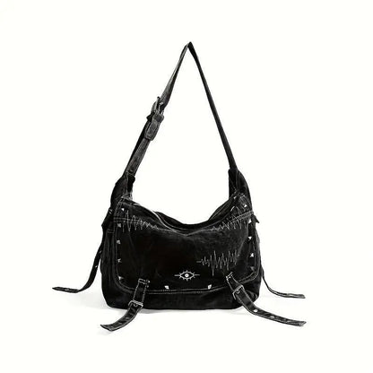 Y2K Retro Denim Crossbody Bag - Hippie Grunge Style, Adjustable Strap, Zip Closure, Black SS69 42.69 Black