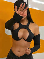 Y2K Sexy Hollow Out Summer Crop Corset Top Women Black Tees 2025 Autumn Long Sleeve Basic T Shirts Streetwear Party - SS69