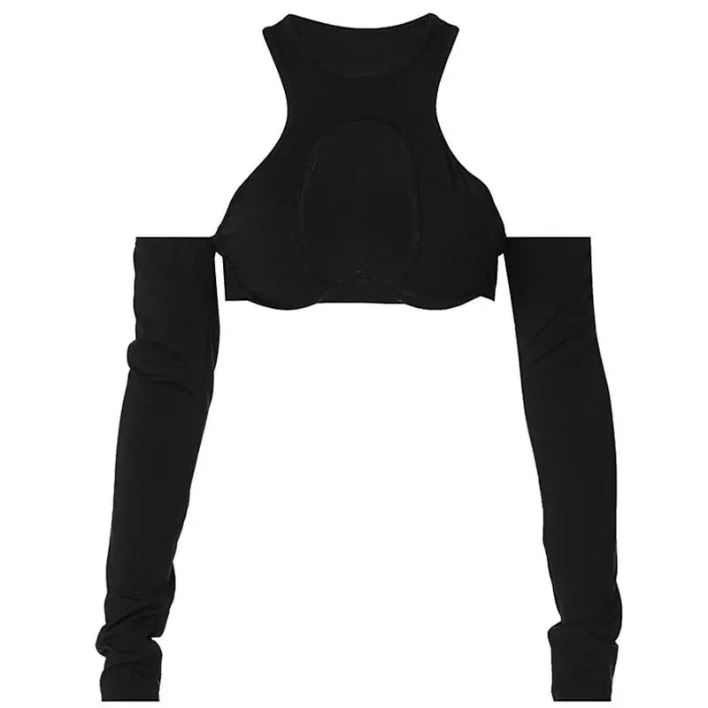 Y2K Sexy Hollow Out Summer Crop Corset Top Women Black Tees 2025 Autumn Long Sleeve Basic T Shirts Streetwear Party - SS69