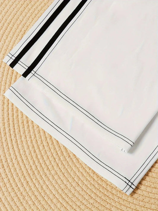 Y2K Striped Side Cargo Pants, Casual Streetwear Hip-hop Drawstring Flap Pocket Pants For Spring & Fall, Women's Clothing SS69