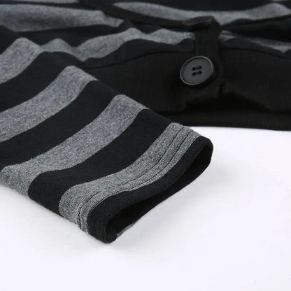 Y2K Vintage Striped Crop Top Casual Button O-neck Long Sleeves Cardigan T-shirt Retro Harajuku Grunge Super-short Smock Top Tees SS69